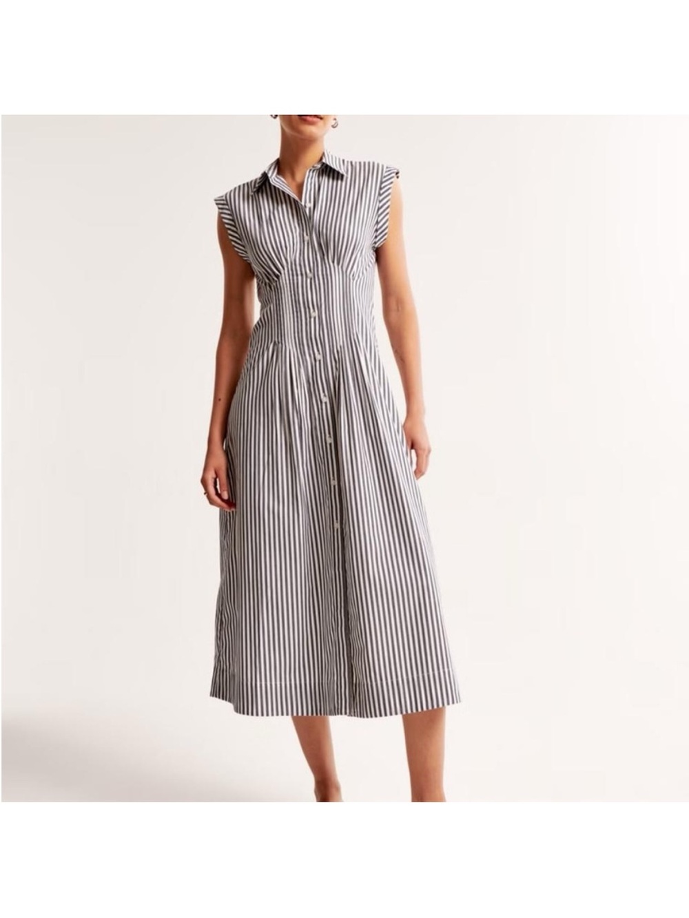 Abercrombie & Fitch Navy and White Striped Sleeveless Button-Front Maxi Dress
